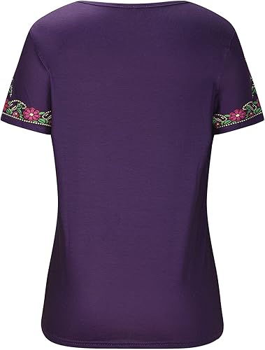 Miniatura 4 de Camiseta estampada con bordado mexicano para mujer, sexy, cuello en V, estilo casual, holgada, de manga corta