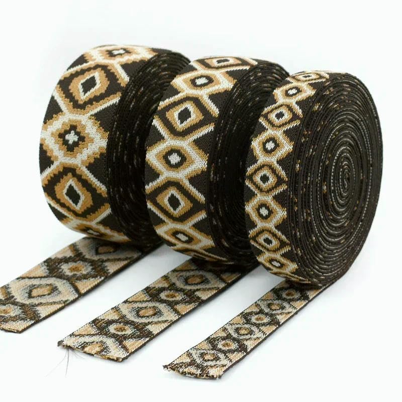 Bandas elásticas de jacquard étnicas de 2, 5 y 10 metros (25, 40 y 50 mm) para cintura de pantalones, cinta elástica para ropa, accesorios de costura DIY - Café - 50 mm - 10 metros