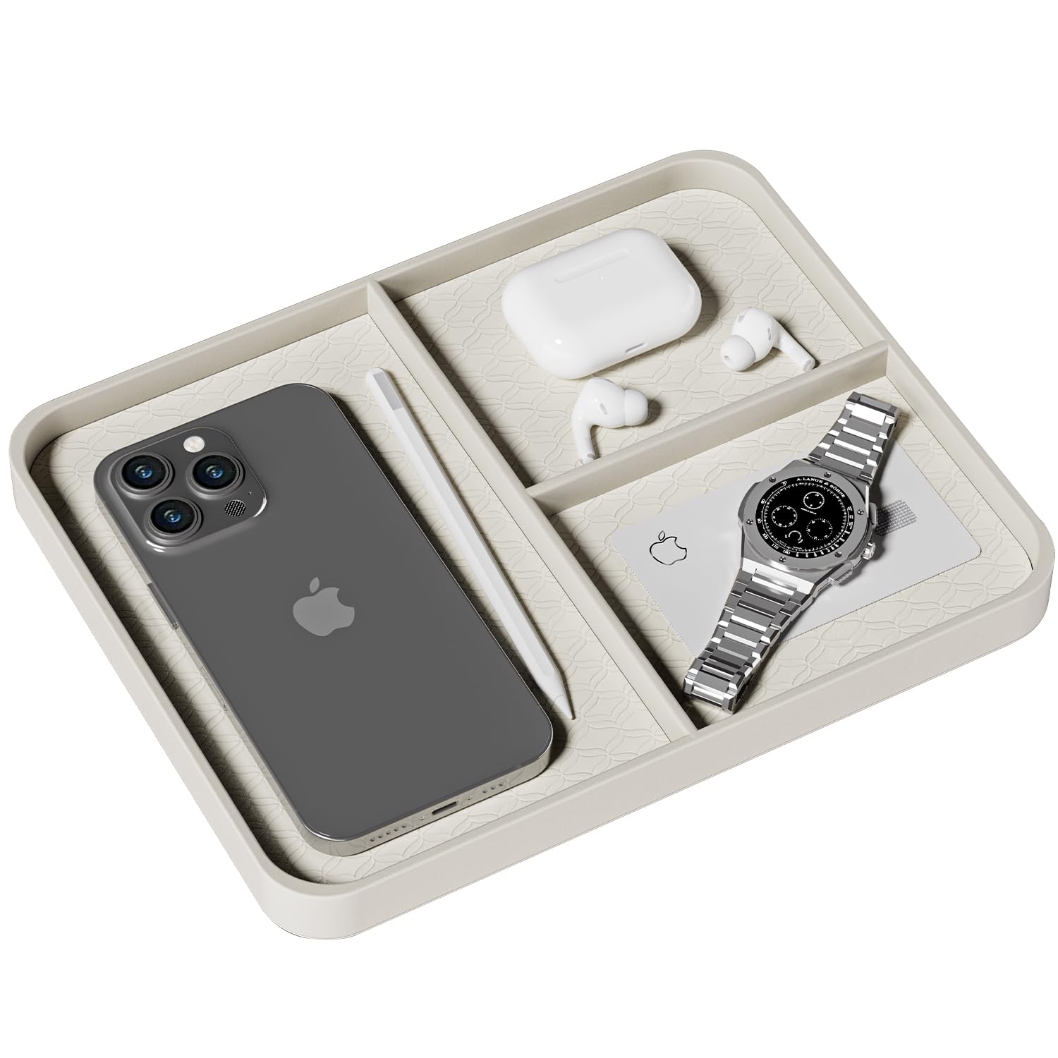 Arniche Premium PU Leather Jewelry and Key Organizer-Secure Storage for Phone, Coins and More,Perfect for Bedside Table or Office Desk