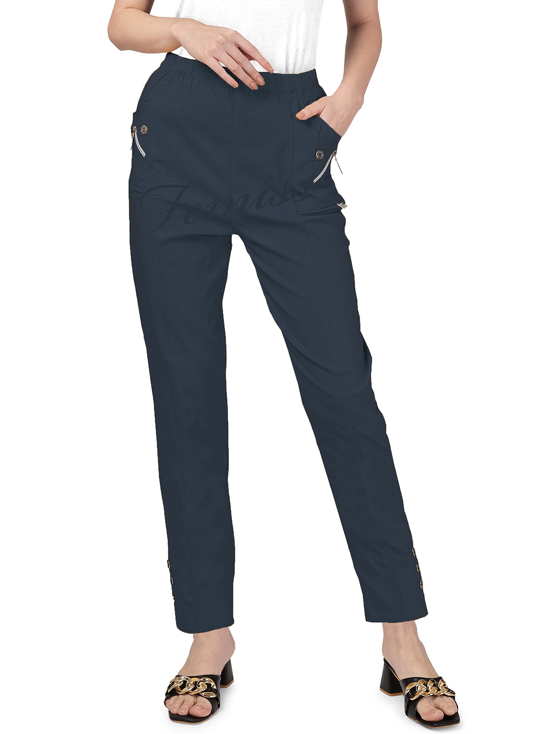 femiss Pantalon élastique taille haute pour femme, coupe décontractée, décontracté, doux, extensible et léger