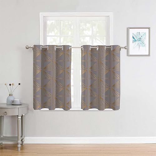 Miniatura 3 de Cortinas Blackout para Habitacion Brown Geometry Lattice Line Modern Accordion Doors Garage Curtain 85Inch Width by 85Inch Length,2 Panels