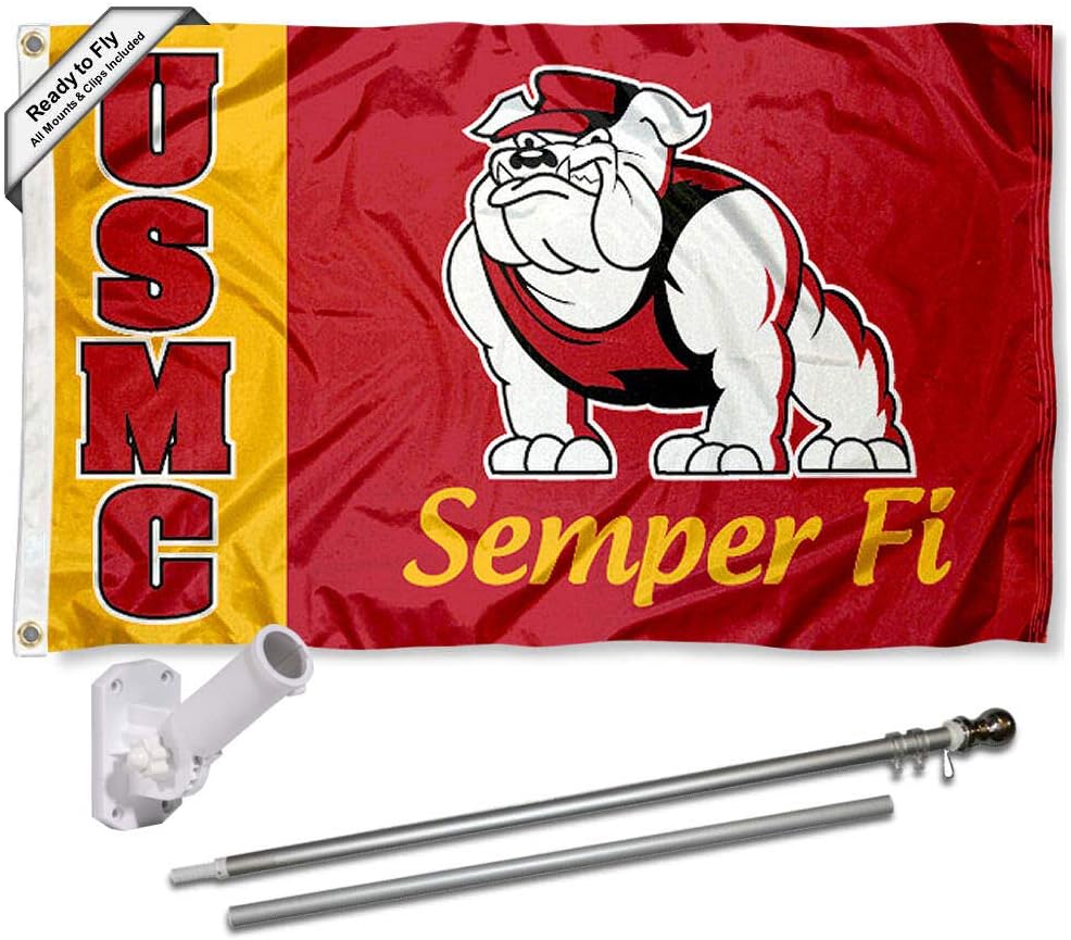 College Flags & Banners Co. USMC Marines 3x5 Flag and Pole Bracket Mount Bundle