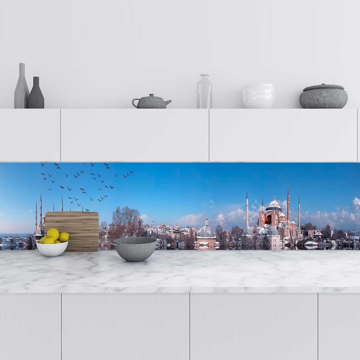 Mutfak Tezgah Arası Folyo Fayans Kaplama Folyosu istanbul Panorama 60x500 CM