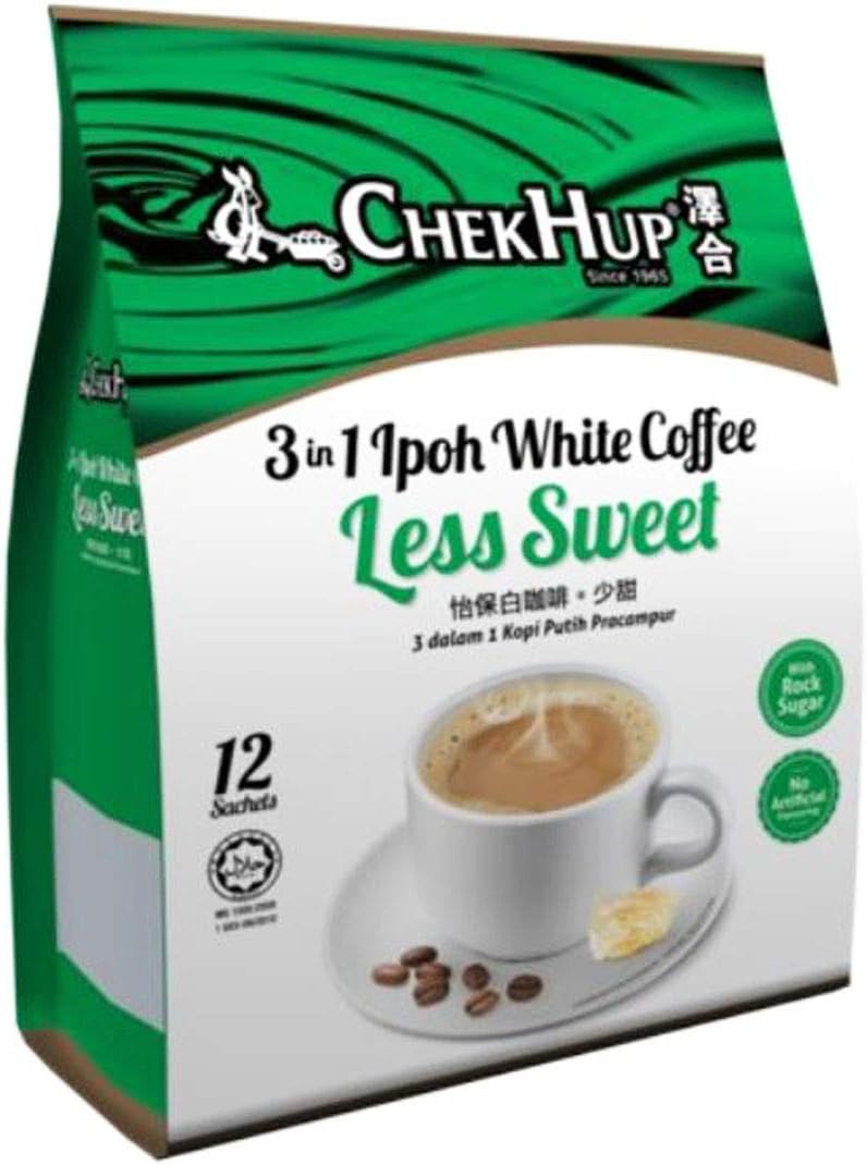 Malaysia Famous Chek Hup 3 in 1 Ipoh White Instant Coffee Original Less Sweet (12 sachets) by Ametsus