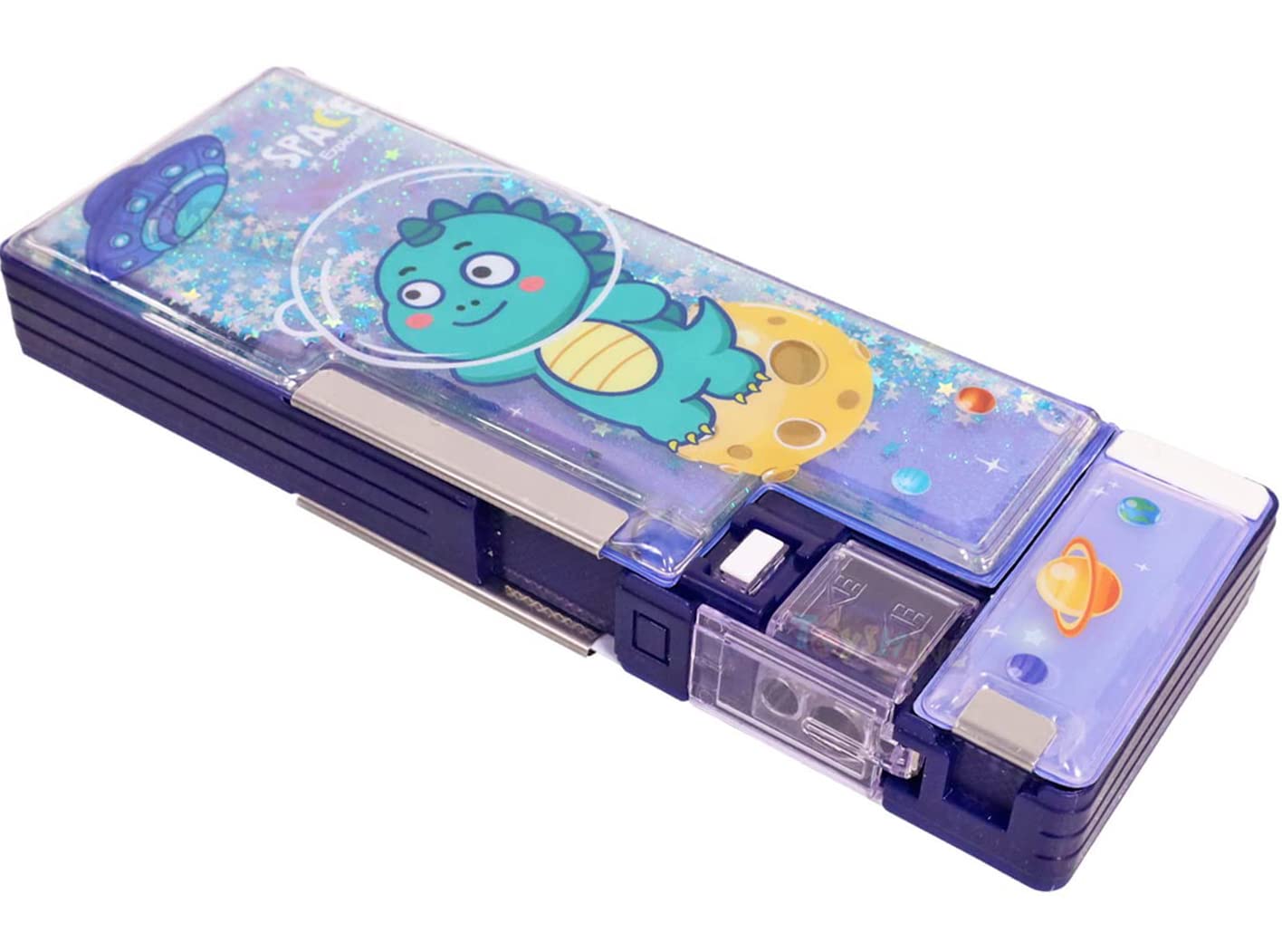 Toyshine Double Compartment Glitter Star Flowing Pencil Box, Button Enabled Storages And Sharpner For Kids - Dino Space Edition - Plastic, Blue (B09SH8MB8X) Amazon Price History, Amazon Price Tracker