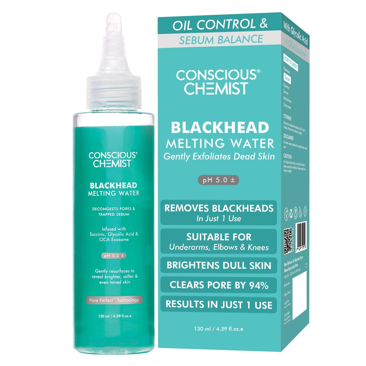 Conscious Chemist® Blackhead Melting Water | 100ml | Gentle Pore treatment with Succinic, Glycolic Acid & CICA Exosome | Unclogs Pores, Dissolves Blackheads & Smoothens Skin | Toner For Men & Women-picture-32