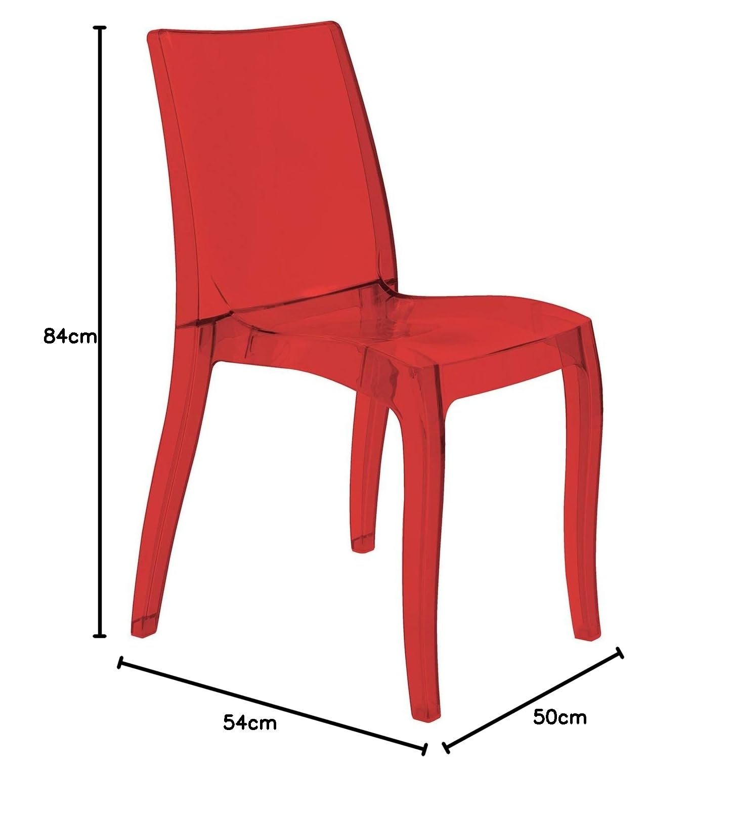 Grandsoleil Upon Cristal Light - Sedia impilabile in policarbonato, 54 x 50 x 84 cm, colore: Rosso rubino