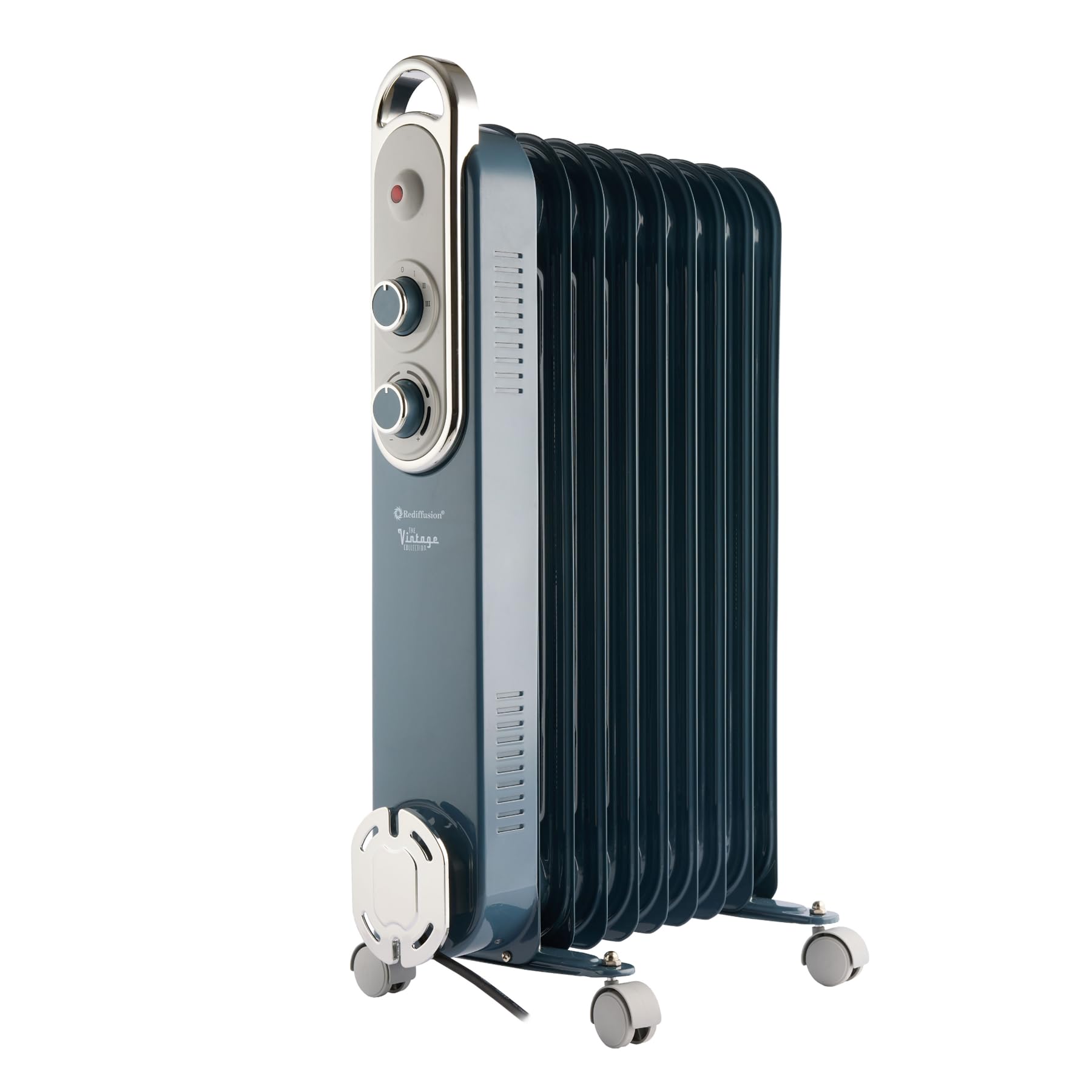 Rediffusion Oil Filled Radiator, 2000W, Vintage, 9 Fin, Variable Heat, Adjustable Thermostat, Overheat Protection, Tip-Over Switch, Compact & Portable, Long-Lasting Warmth, Blue - REDB14KBLEE