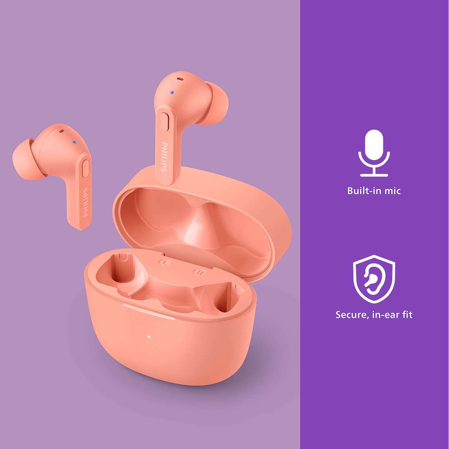 Philips T2206 True Wireless Headphones with IPX4 Water Resistance and Super-Small Charging case