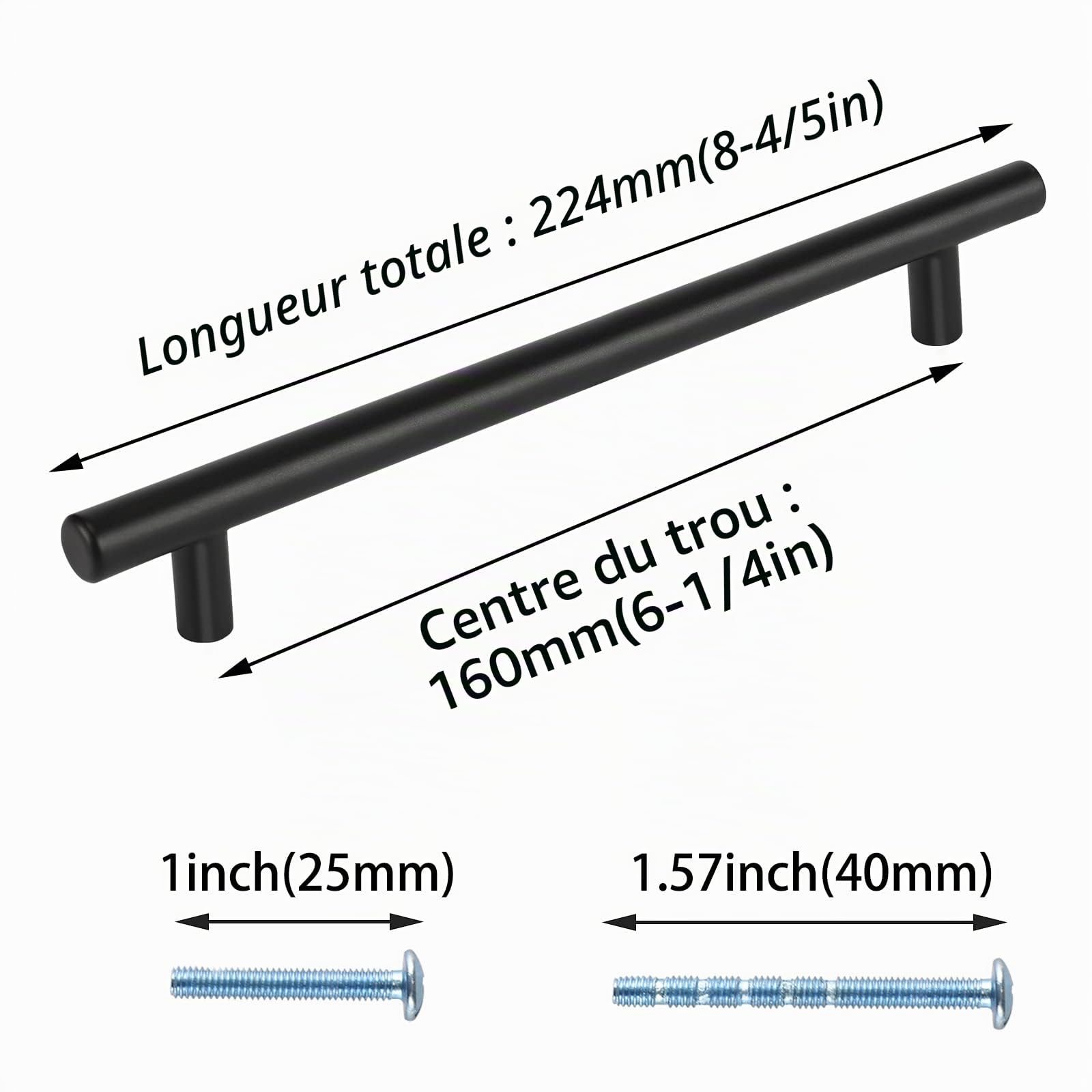 LONTAN Poignée de Meuble Cuisine Noir - Lot de 10 Poignées Tiroir Encastrée Inox 160mm - LS201BK160