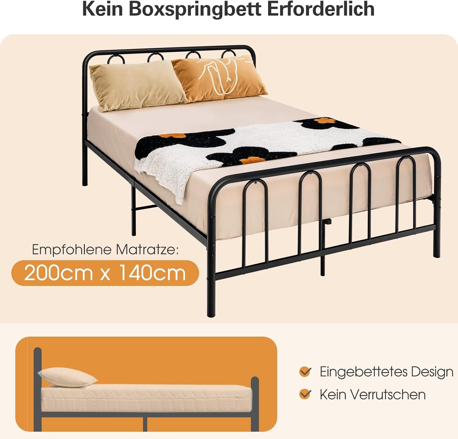 COSTWAY Metal Bedframe voor 200 x 160 cm Matras