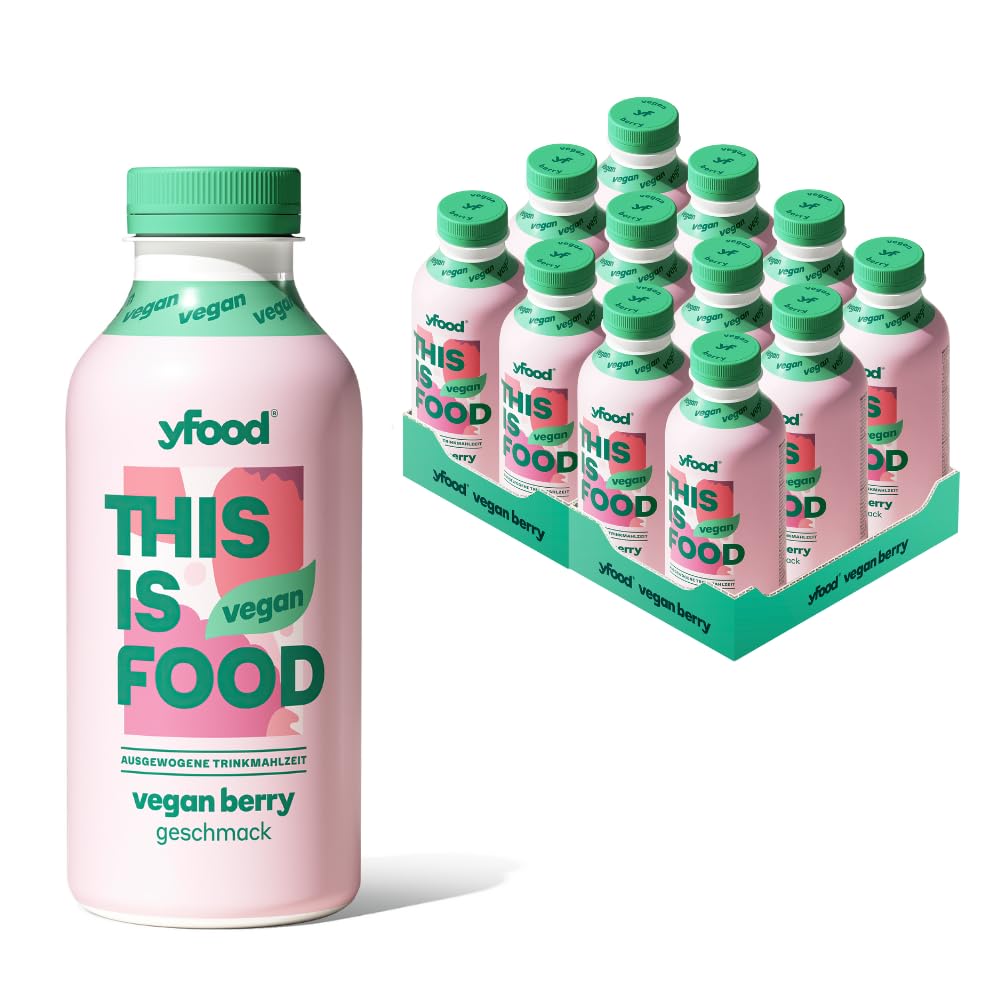 yfood Trinkmahlzeit Vegan Berry, 12 x 500 ml, mit 28 g Protein pro Drink