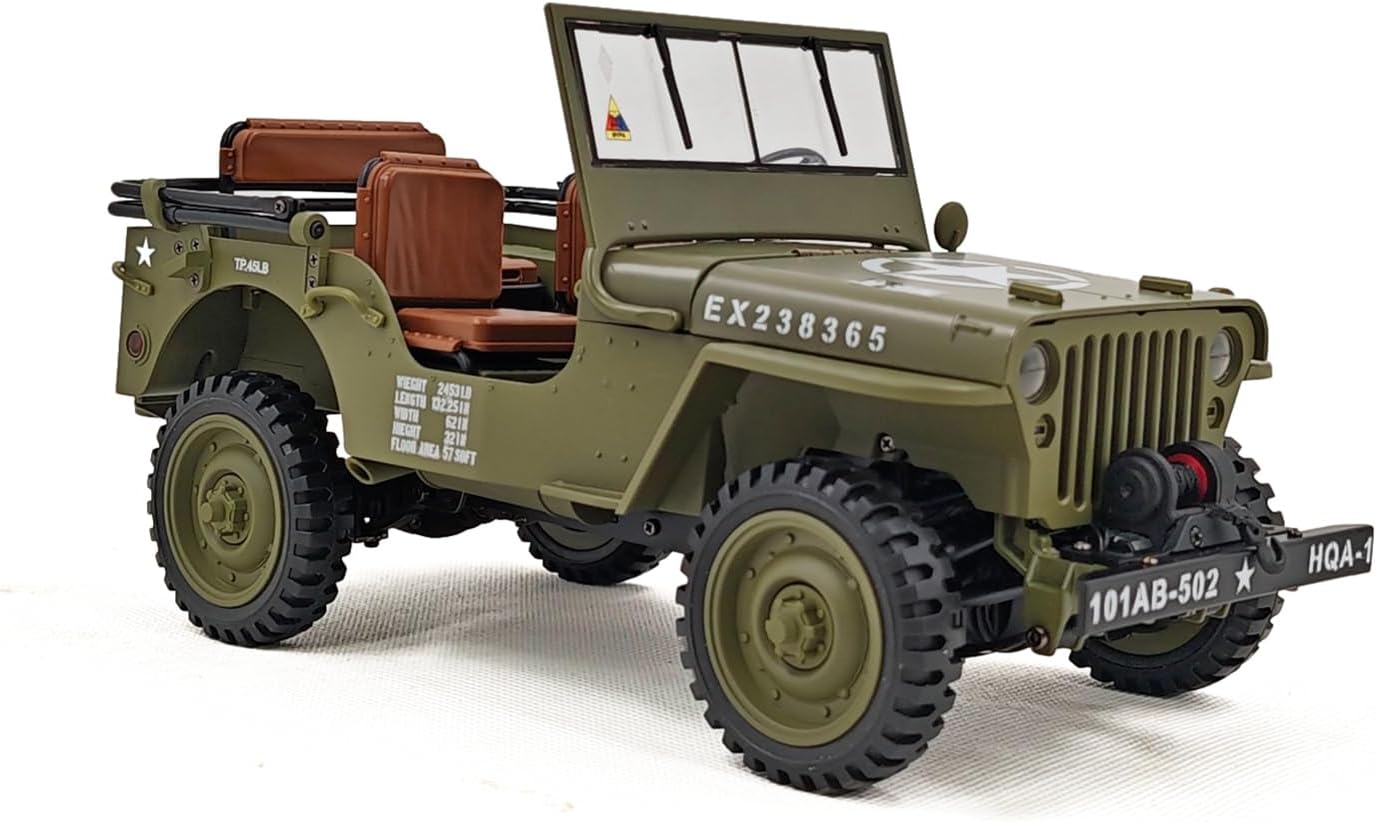RC Military Truck, 1:14 Scale Remote Control Car, 2.4GHz 4WD Off Road RC Crawler, All Terrain Army Trucks Climbing Vehicle with LED Lights and Sound Effects, 2 Batteries for Adults (Green)