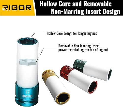 Miniatura 4 de RIGOR 11503 - Enchufe de tuerca de llanta sin marcar de 0.669in  Protector de rueda  Unidad de 12 pulgada, 6 puntos, CR-MO, métrico