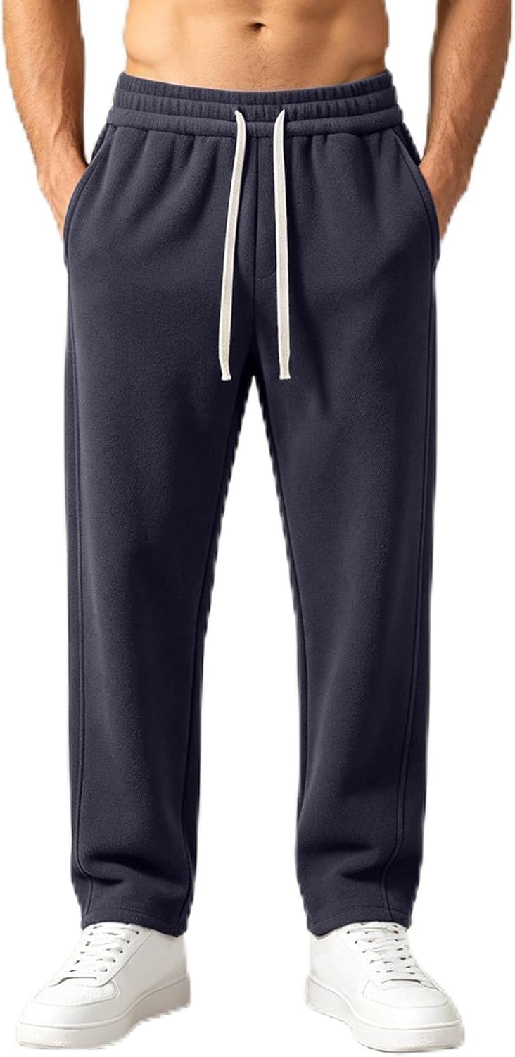 Men's Fleece Straight Leg Sweatpants Drawstring Elastic Waist Pants