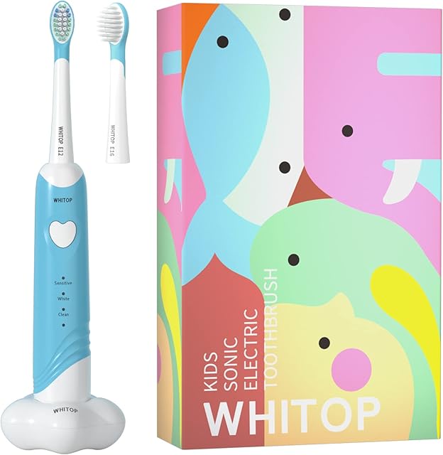WHITOP ED05 Kids Electric Toothbrush, Wireless Charging IPX8 Waterproof Sonic Electronic Toothbrushes with Timer, 3 Modes Rechargeable Automatic Toothbrush for Children Boys and Girls