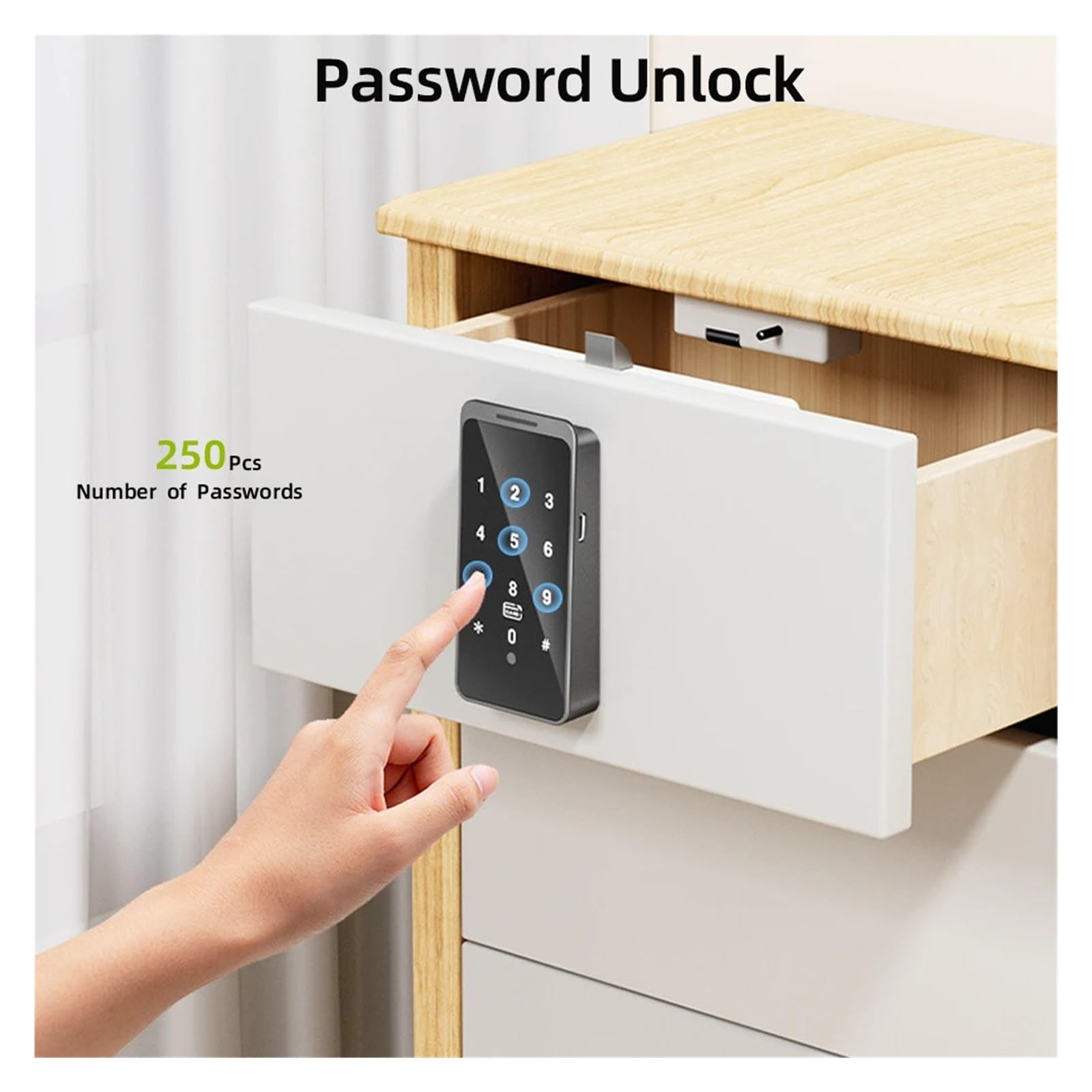Cerradura de puerta inteligente, Cerradura inteligente for cajón de gabinete de madera con Bluetooth, tarjeta con contraseña, cerradura electrónica for desbloqueo por aplicación