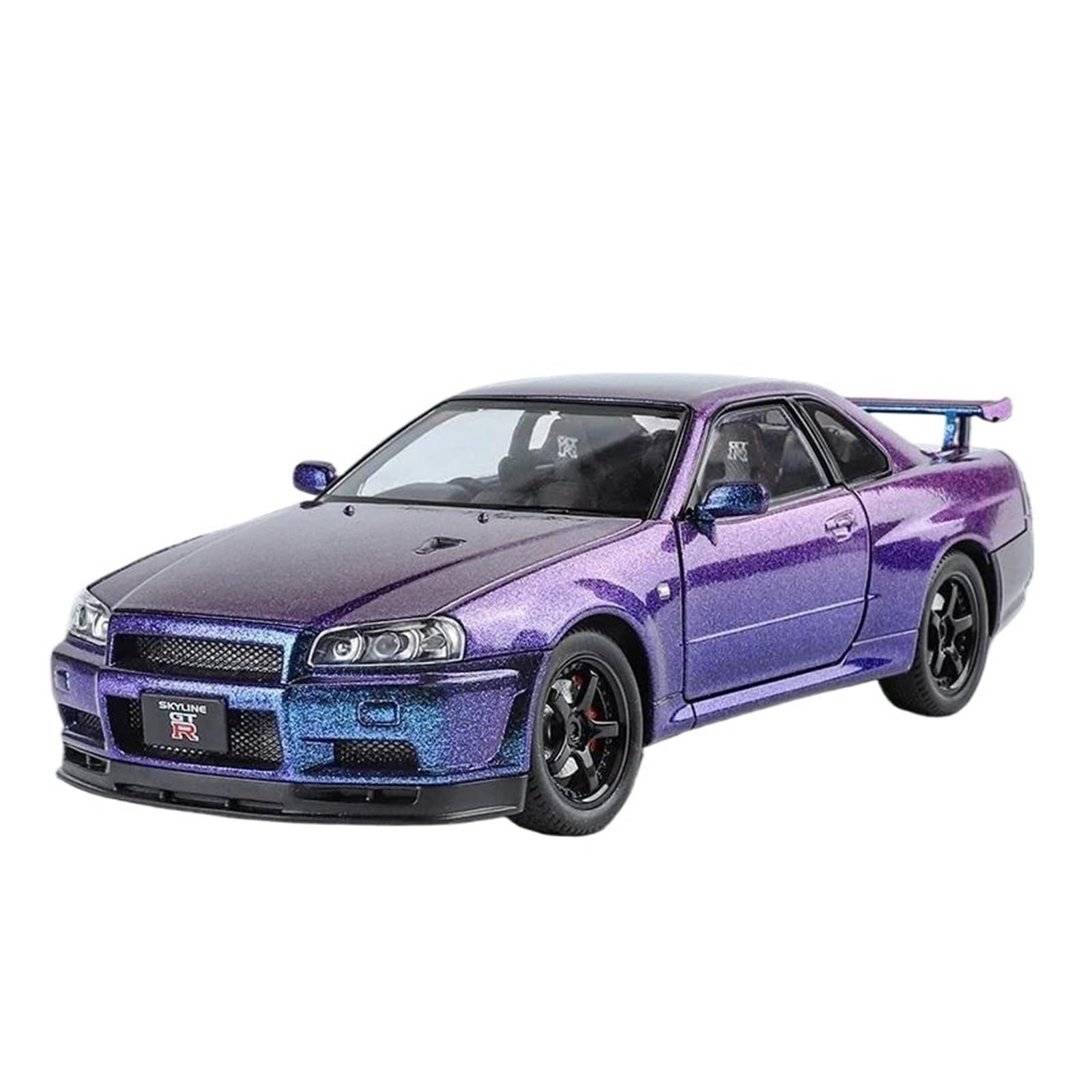 Metal Réplica Escala 1 24 Nissan GTR-R34 con Sonido Coche Deportivo De Aleación Modelo Decoración Hobbies Vehículos Juegos Set(Purple)