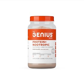 The Genius Brand Protein Powder - Chocolate + Adaptogenic Mushroom Blend - Plant-Based Protein with Reishi, Cordyceps & Lion’s Mane - Daily Muscle Recovery & Immune Support - 20 Servings