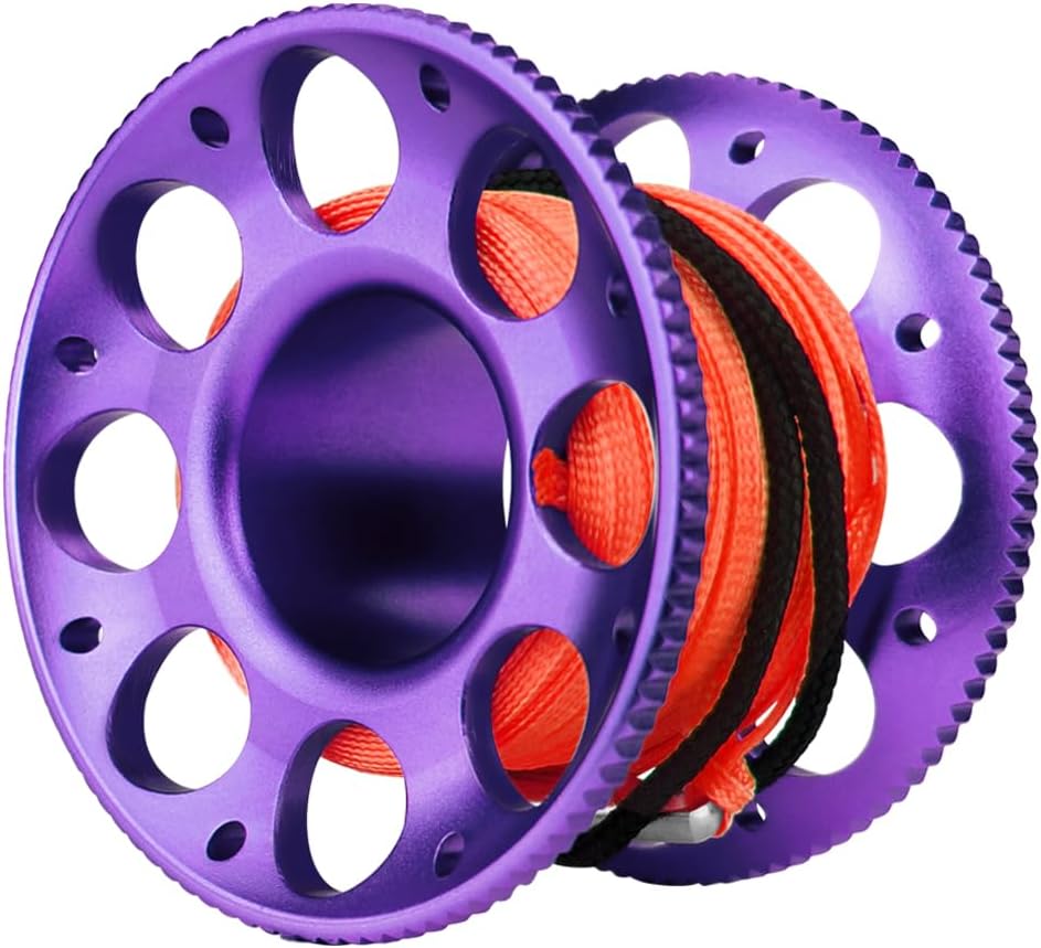 ScubaMax 100FT Extremely Strong Aluminum Finger Spool Double-Ended Clip Fits for Outdoor Diving RED Line