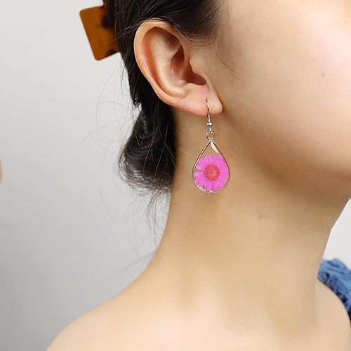 Miniatura 2 de Pendientes de flor de margarita prensada, flores secas naturales, aretes colgantes de lágrima, joyería de regalo