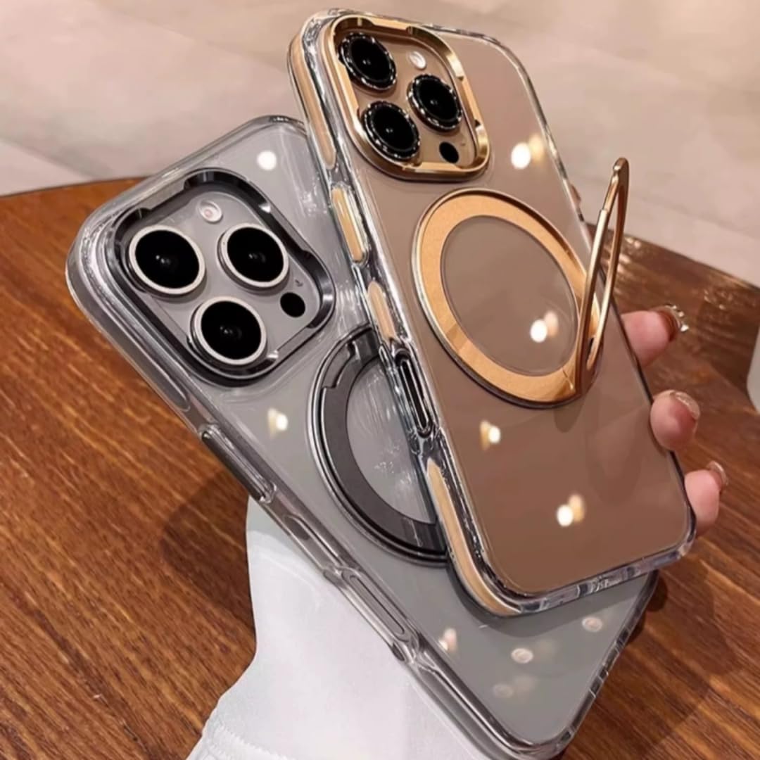 Custodia di lusso trasparente con supporto magnetico girevole per iPhone 15 Pro (per iPhone 15 Pro/Custodia magnetica grigia)