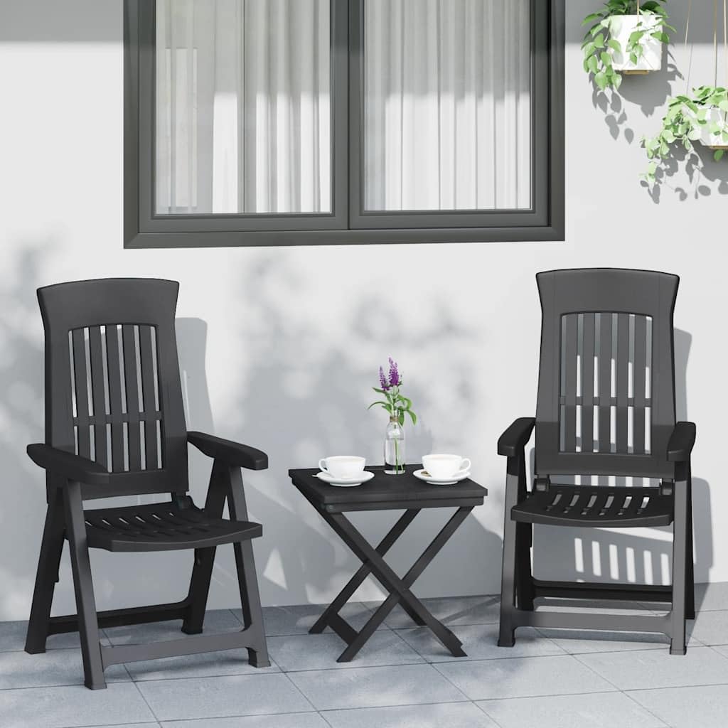 vidaXL Sillas reclinables de jardín 2 Unidades PP Gris Antracita, Silla de jardín, Silla de Exterior, Silla de balcón, Asiento de jardín