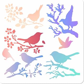 GORGECRAFT 11.8 Inch Bird Stencil Large Birds on Tree Branch Flower Templates Hollow Out Plastic Silhouette Sign Drawing Reusable Template for Painting on Wood Floor Furniture Wall Card DIY Crafts