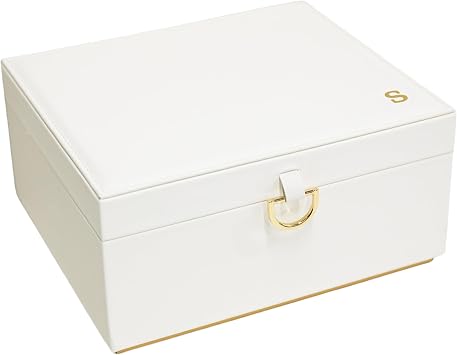 COLLECTIVE HOME - Monogram Jewelry Box with Mirror, Custom Gold Letter Engraving, Elegant Jewelry Organizer with Removable Tray, Gift for Mothers Day, Girlfriend, Birthday s