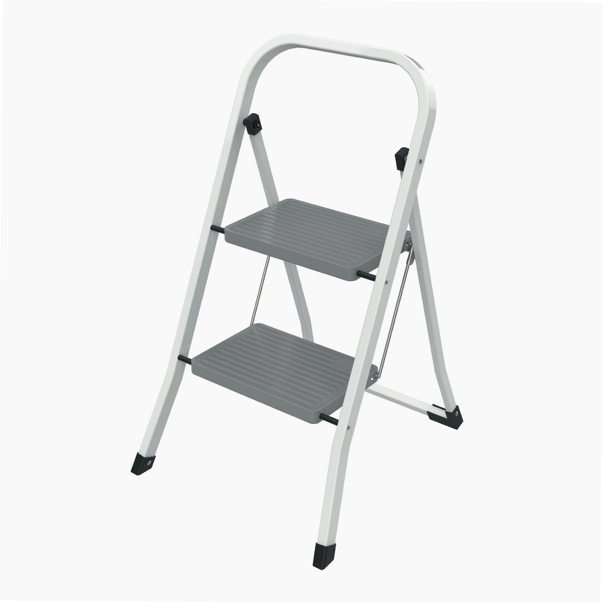 WERKA PRO Marchepied 2 Marches Pliable - Métal Peint - Garde-Corps Sécurisé - Capacité 150 kg - Compact et Robuste pour Bricolage - Stabilité Excellente