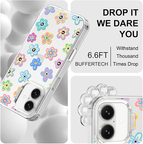 MOSNOVO Custodia iPhone 17, Cover Trasparente Antiurto in TPU [Protezione da Cadute Militari fino a 2 m] [Tecnologia Anti-Sfogliamento] - Fiore Grintoso - 5