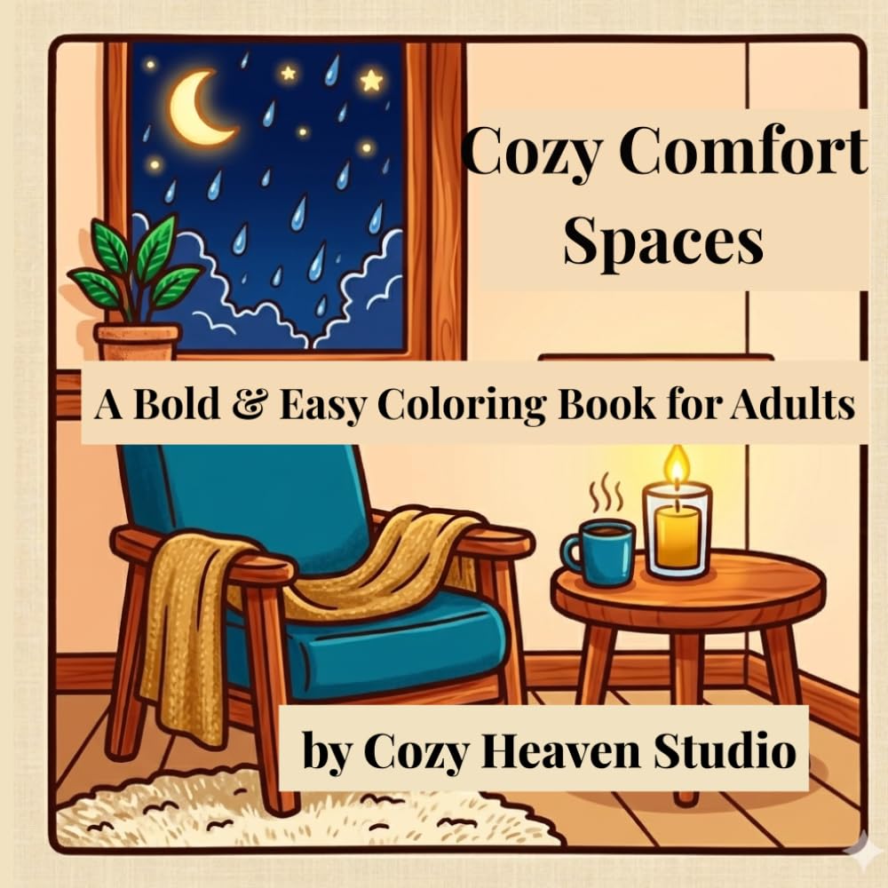 Cozy Comfort Spaces: A Bold & Easy Coloring Book for Adults: Simple, Relaxing Scenes of Warm Rooms, Quiet Corners & Peaceful Moments for Stress Relief