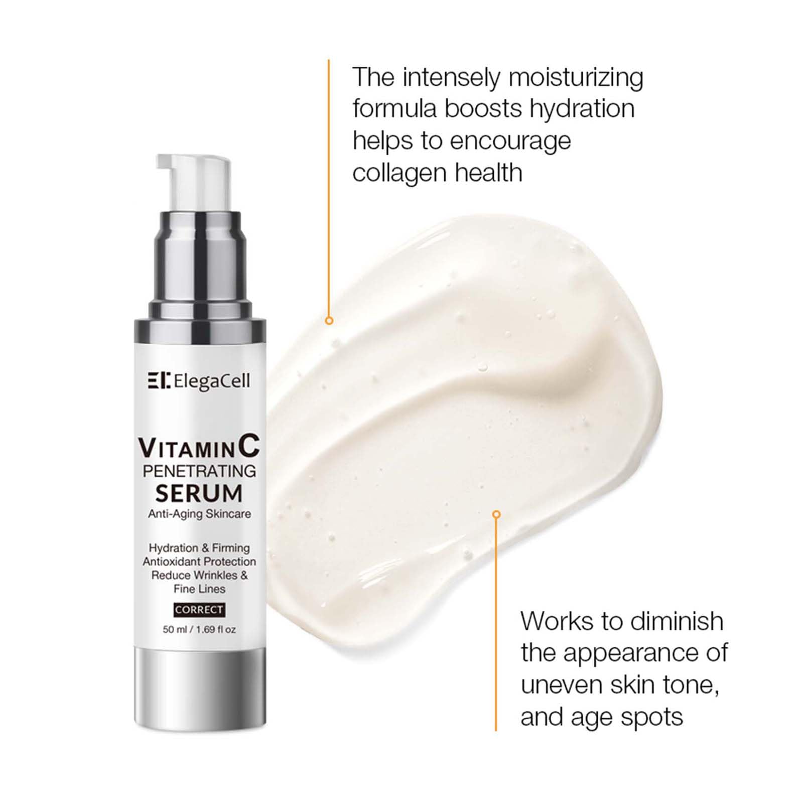 ElegaCell Vitamin C Face Serum with Hyaluronic Acid for Mature Skin