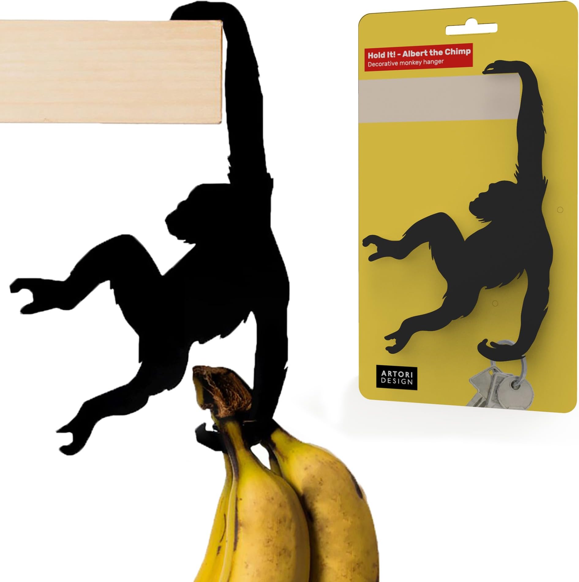 Artori Design Unique Banana Holder Balance Hook - Magic Hook for Hanging Plants Jackets Keys or Stylish Purse Hanger - Perfect for Kitchen Dorm Room Bedroom and Entryway for Home or Office (Chimp)