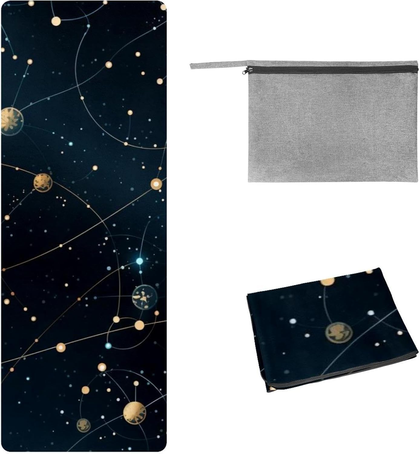 Yoga Towel, Constellations Zodiac Galaxy Pattern Non Slip Sweat Absorbent Hot Yoga Mat Towel for Hot Yoga, Pilates and Fitness - 72.8" x 26.8"