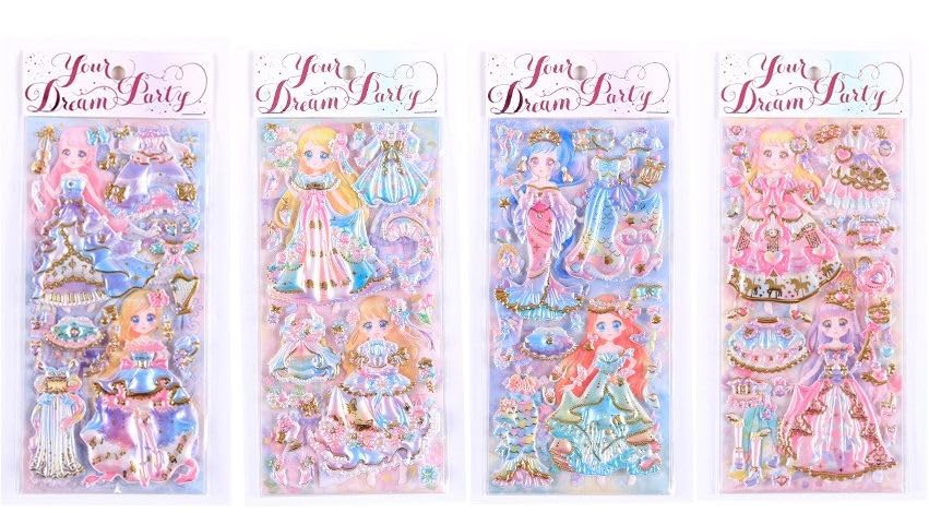 Image of Crackles Kawaii Stickers Set - Set of 8 Princess Dress-Up Change Stickers, DIY 3D Puffy Stickers for Girls, Aesthetic Sticker, Cute Stickers, Self Adhesive Stickers Set (Pack of 8)