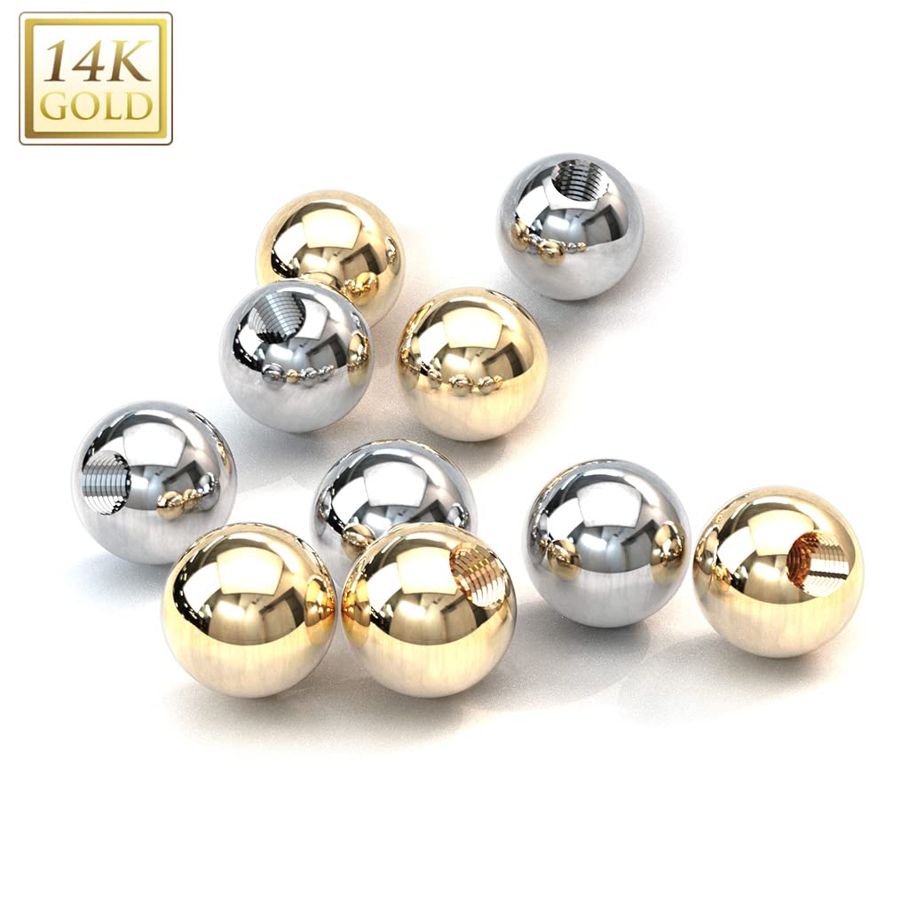 Paula & Fritz® Piercing Ersatz-Kugel 14 Karat Echtgold Innengewinde 1,2-mm 1,6-mm Stärke Kombinierbar Mehrfarbig Straight Barbell Labret Surface