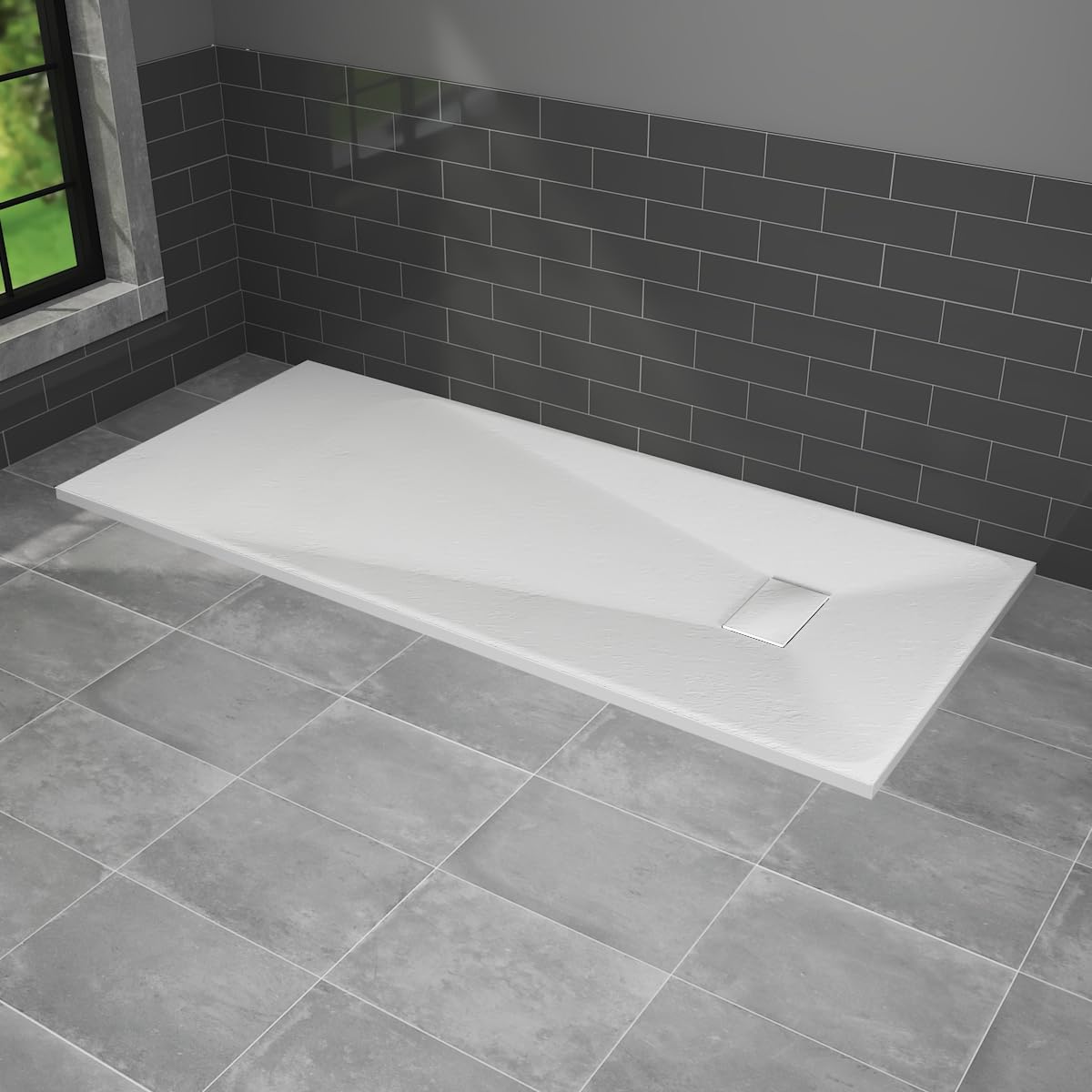 NRG 1700x800mm White Shower Base Non-Slip SMC Rectangle Shower Tray with Fast Flow Waste for Bathroom Enclosures