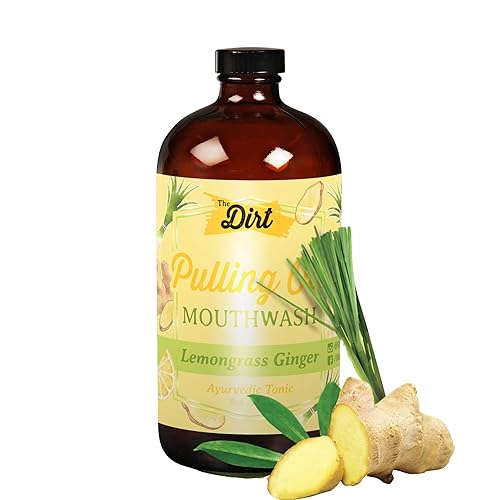 THE DIRT Enjuague bucal Oil Pulling - Sin gluten - Elimina la placa, el sarro, el mal aliento y blanquea los dientes (hierba limón y jengibre, 8