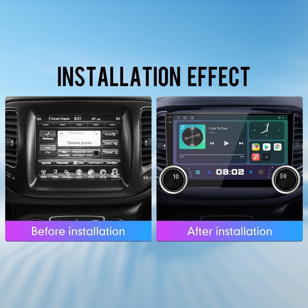 Display Knobs CarPlay/Android Auto Autoradio Android FM Radio Car Navigation Stereo Pad Player GPS 10.1" QLED Touch Screen BT WiFi 2 Din Headunit Tablet for Jeep Compass 2017-2018 Quad Core 2G+32G