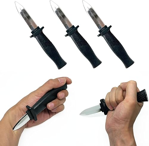 Miniatura 2 de Cooplay 3 piezas de cuchillo falso retráctil de juguete realista de plástico daga astilla hoja de mango negro arma divertida para fiesta de