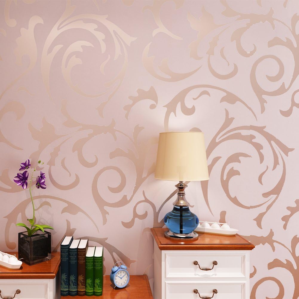 HANMERO High-grade Flocking Victorian Damask/embossed Wallpaper Rolls (Pink & Gray)