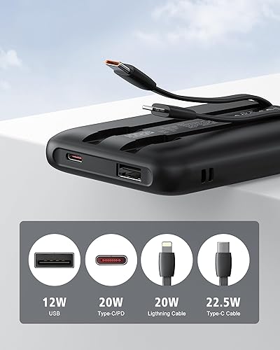 Miniatura 4 de Cargador portátil de 10000 mAh, batería portátil para teléfono celular con carga rápida PD de 22.5 W, cargador de teléfono compacto con cable