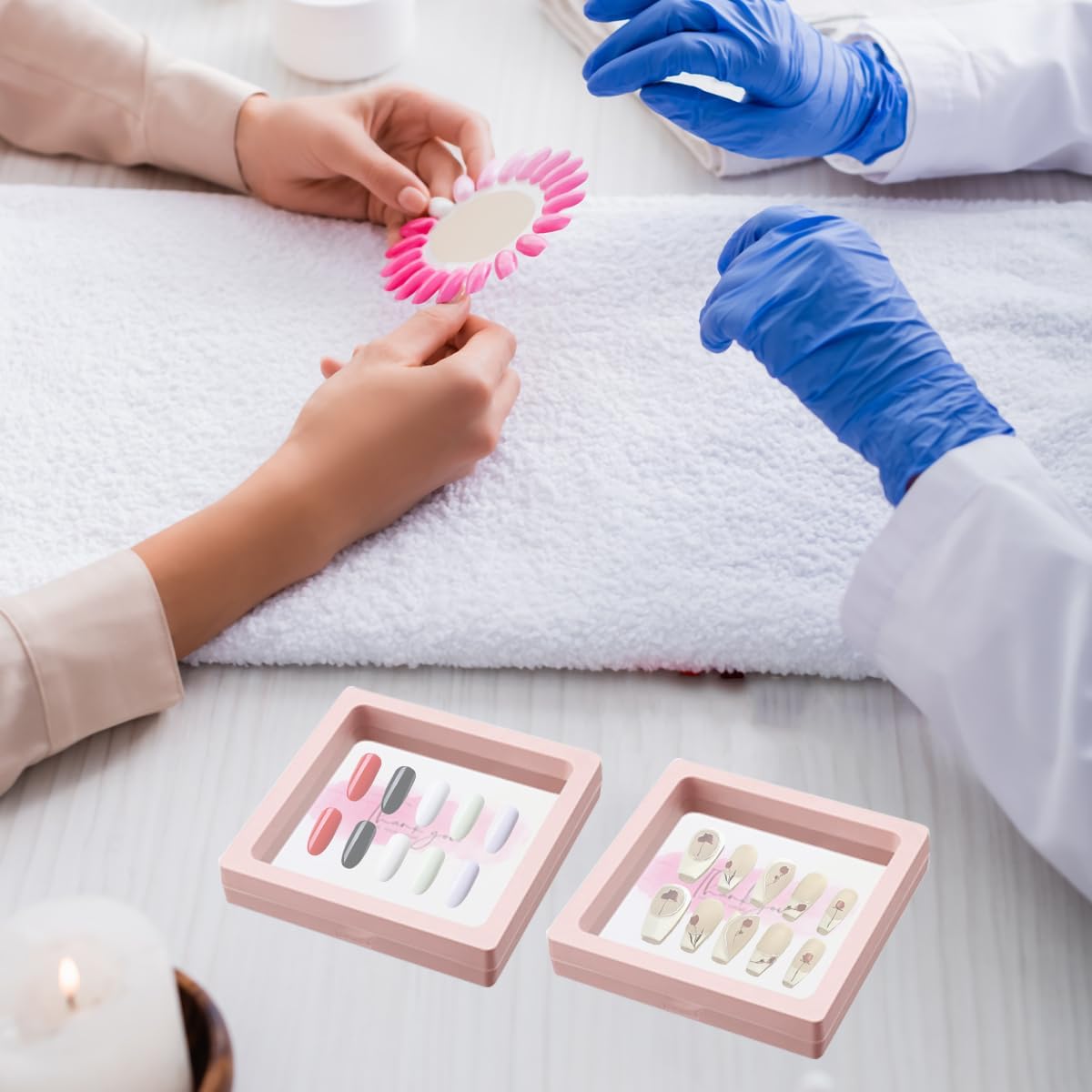 30 Pcs Press on Nail Storage Box 3D Floating Press on Nail Packaging With 90 Pcs Adhesive Double Sided Tape and 30 Pcs Cards, PE Film Nail Packaging Cases for Nail Salon Nail Display Box Earrings