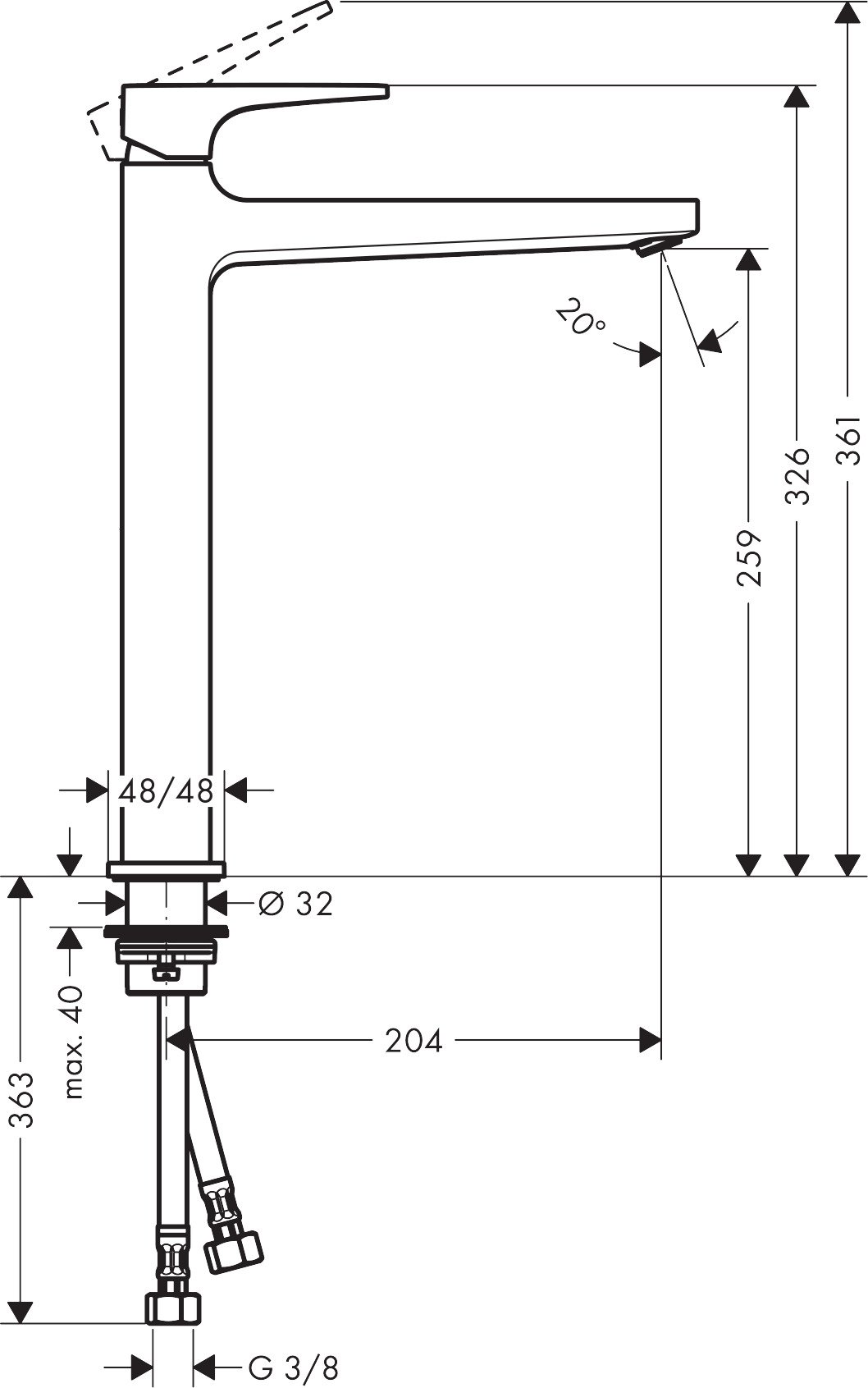hansgrohe Metropol Mitigeur de lavabo 260 poignée manette, bonde Push-Open, noir mat, 32512670
