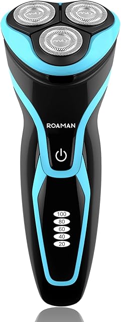 ROAMAN Electric Shaver Men, 3D Rechargeable Electric Rotary Razor, IPX7 Waterproof Wet and Dry Shaver with Powercut Blades, 120 Mins Run Time, Gift for Men, Blue