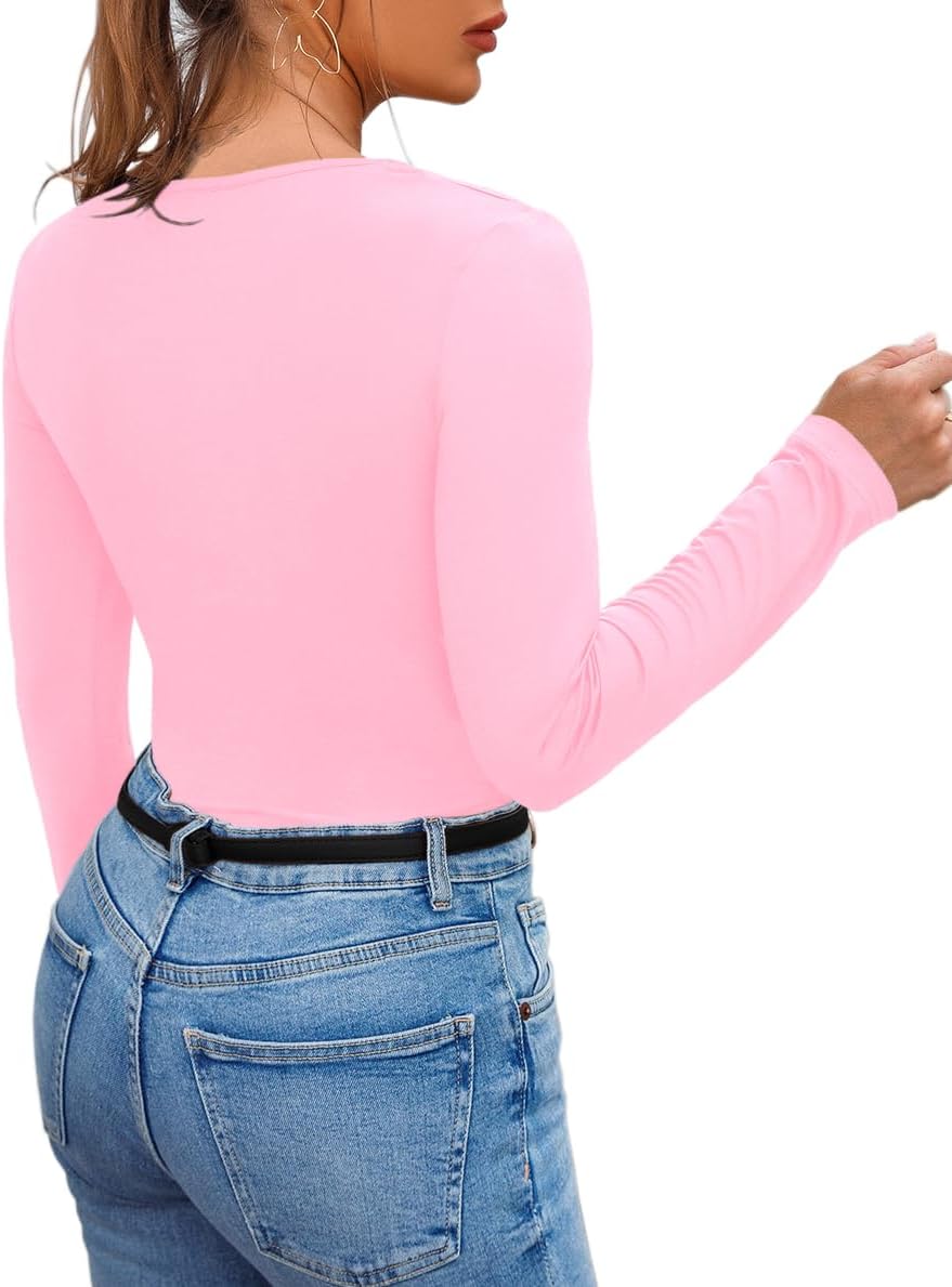 Afibi Women's Cutout Tops Basic Long Sleeve Round Neck Slim Fit T-Shirts - Image 5