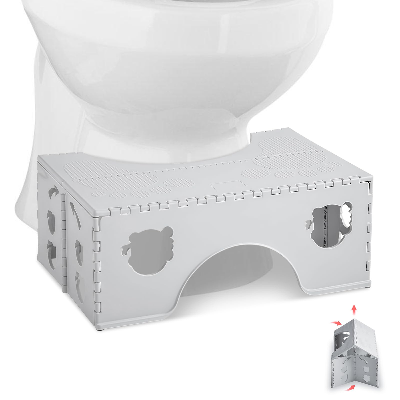 PRITOK Foldable Toilet Squat Stool: Foldable Plastic Toilet Stool for Bathroom, Non-Slip Step for Healthy Squatting Posture, Constipation Relief and Bloating Relief for Adults and Kids (Gray)