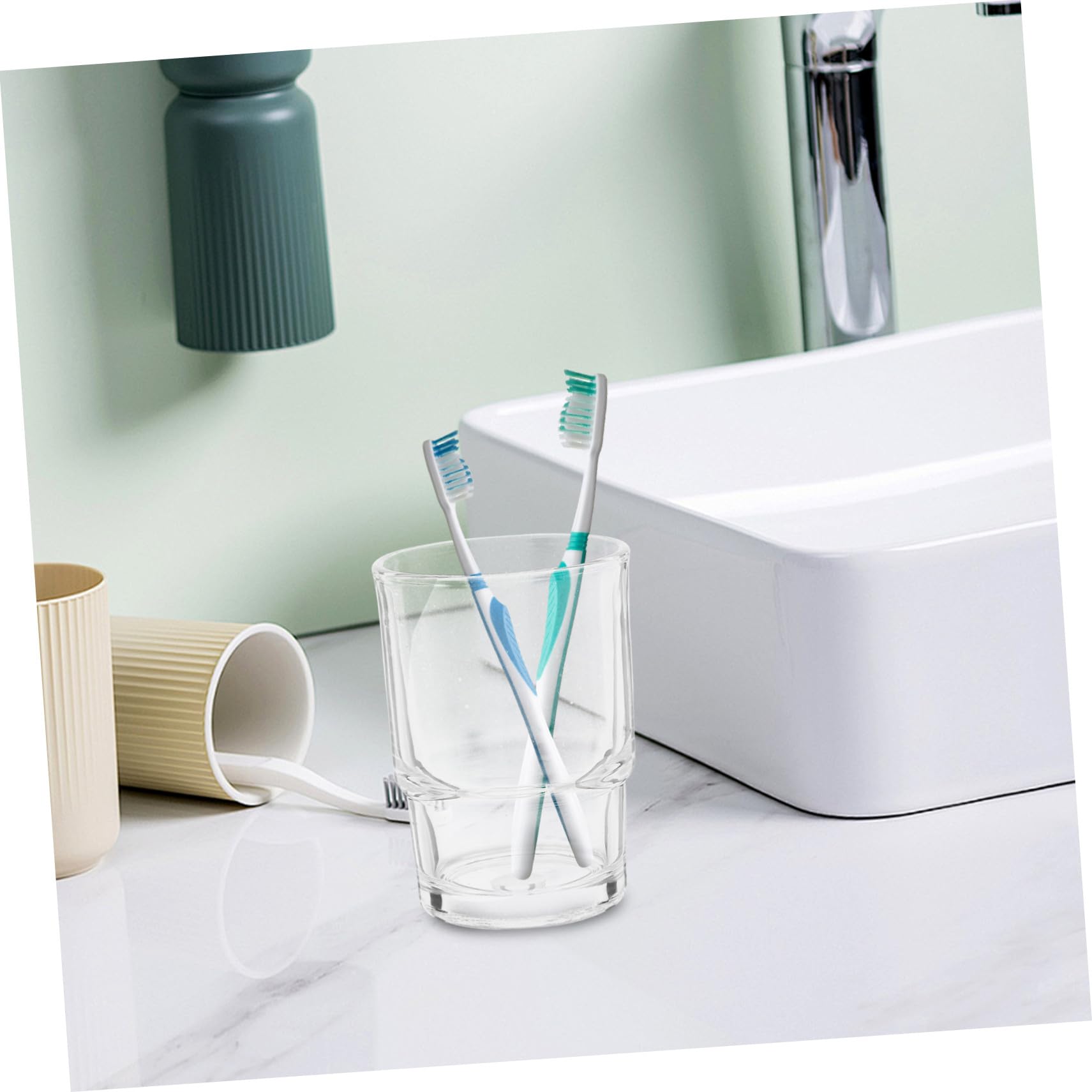 ARTIBETTER Portaspazzolino da Denti in Vetro 2 Pezzi per Bagno, Bicchiere Trasparente Resistente e Versatile, Stile Semplice ed Elegante, Sul Lavandino