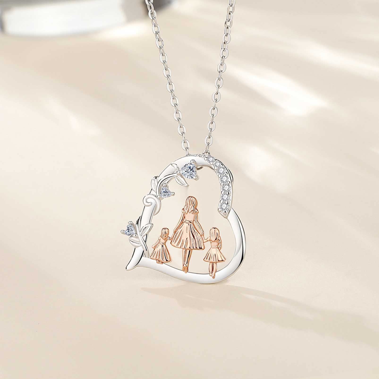 Collar para Madre Hija Plata de Ley 925, Colgante Amor de Madre de Corazón, Joyería de Mamá de Hija Hijo, Original Día de la Madre Regalo para Madre Hija Abuela Esposa, 45CM